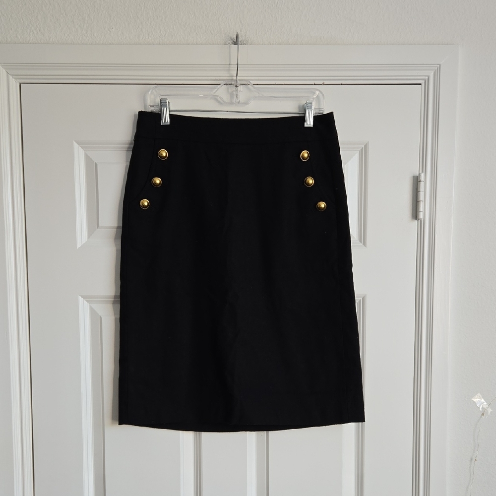 LOFT Black Pencil Skirt with Gold Buttons